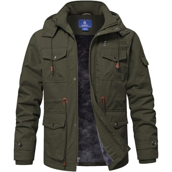 Other - Mens Green Hooded Winter Jacket Warm Fleece Lined ZipUp Casual Coat .
